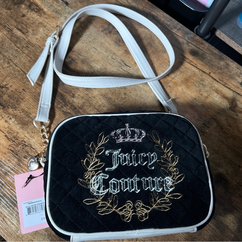 Juicy Couture Black and Gold Embroidered Crossbody Bag
